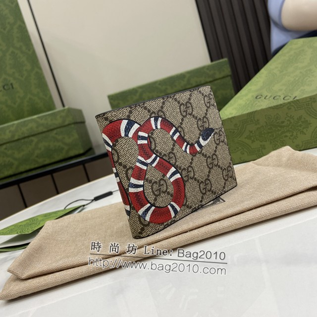 Gucci專櫃古馳最新款珊瑚蛇印花GG Supreme帆布錢包男士短夾 jh2243型號：451268